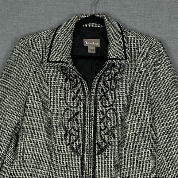 TanJay Vintage Blazer Jacket Zip Up Sz 16 Rough Texture Glitter Thread Beading - Picture 4 of 8